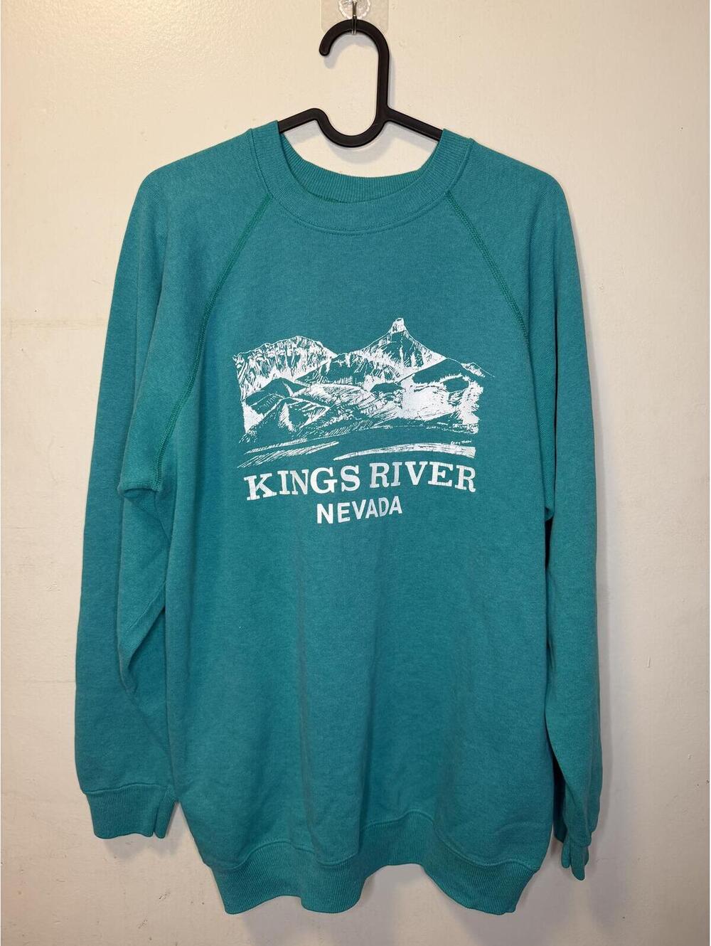 Vintage Hane’s Men’s Kings River Nevada Teal Crewneck Sweatshirt Size Large